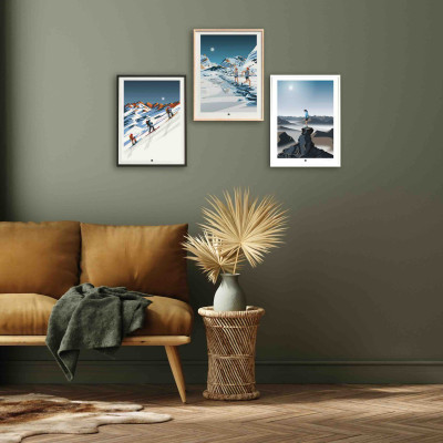 Wall poster of a cross-country skiing evening in the mountains for decoration.