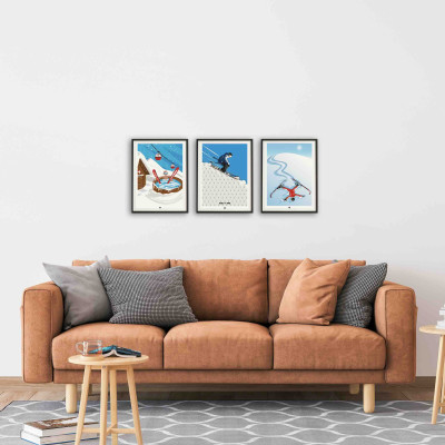 Funny wall poster with hot tub in a ski resort for decoration.