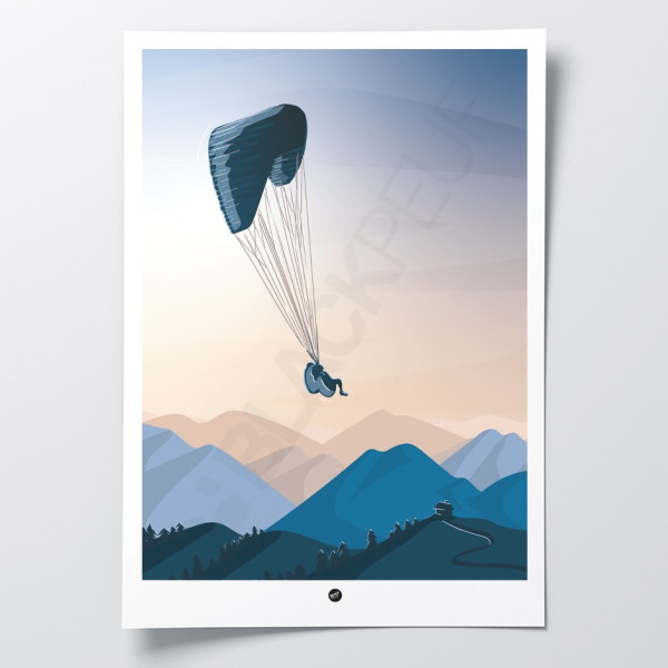 Affiche murale d’un parapente dans les airs près des montagnes pour la décoration