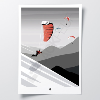 Poster murale di un decollo in parapendio in bianco e nero, per decorazione