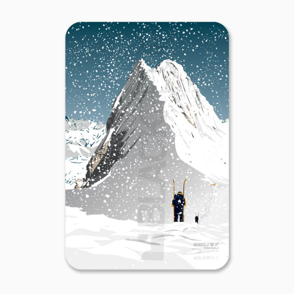 Tableau mural last cambase Vadim rocher ascension en montagne blanche et bleu pour la décoration.