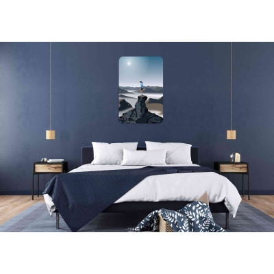 Tableau mural Vadim rocher au sommet dans montagnes marron et bleu pour la décoration. Tableau mural Vadim rocher au sommet dans montagnes marron et bleu pour la décoration.