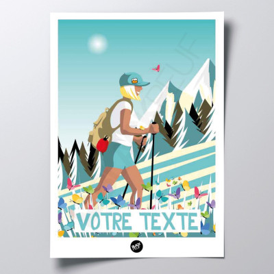 Poster da parete di una donna bionda che pratica il trail running in un'escursione nei toni dell'azzurro per la decorazione Poster da parete di una donna bionda che pratica il trail running in un'escursione nei toni dell'azzurro per la decorazione