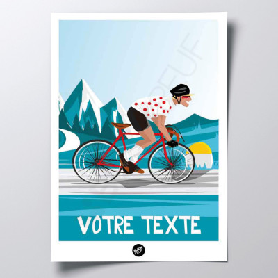 Affiche murale d'un cycliste sur les cols de montagne au ton bleu et rouge pour décoration Affiche murale d'un cycliste sur les cols de montagne au ton bleu et rouge pour décoration