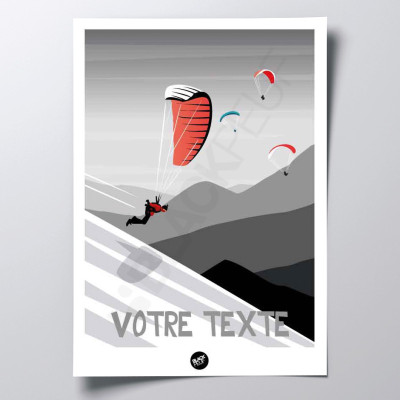 Wall poster of a paragliding take-off in black and white, for decoration Wall poster of a paragliding take-off in black and white, for decoration