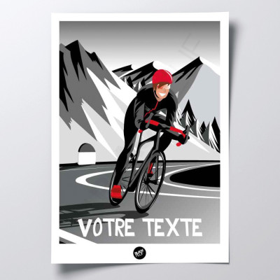 Black and white wall poster of a red cyclist on the mountain passes for decoration Black and white wall poster of a red cyclist on the mountain passes for decoration