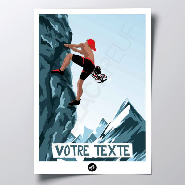 Wall poster of a mountain climber in blue for decoration