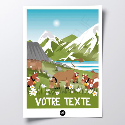 Wall hanging of a cow in a field of daisies in shades of green, brown and blue, for decoration Wall hanging of a cow in a field of daisies in shades of green, brown and blue, for decoration