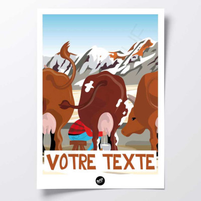 Affiche murale oh la vache en montagne bleu animal marron pour la décoration. Affiche murale oh la vache en montagne bleu animal marron pour la décoration.