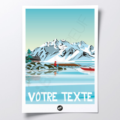 Back to basics wall poster, person in the middle of a lake and sky-blue mountains for decoration Back to basics wall poster, person in the middle of a lake and sky-blue mountains for decoration