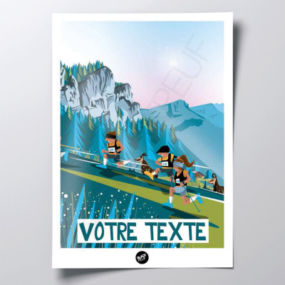 Affiche murale trail EMORC couleurs bleu et vert pour décoration