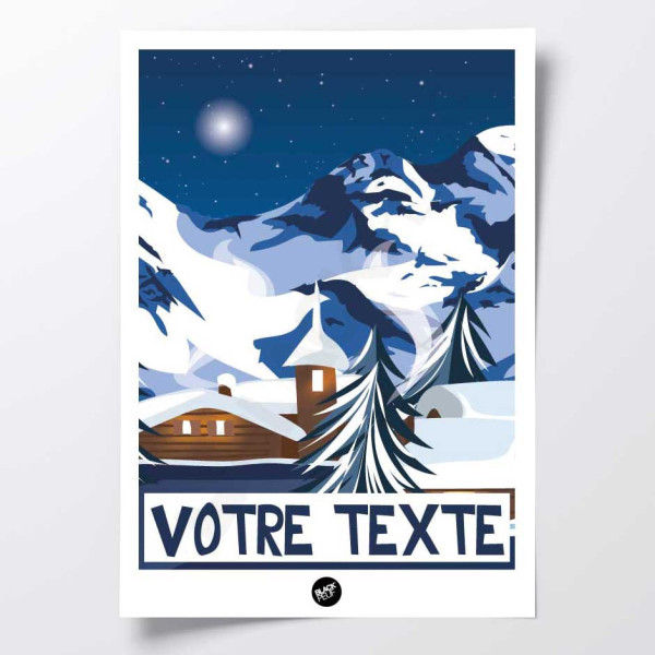 Affiche murale l'église au milieu du village bleu et blanc dans les montagnes pour la décoration.
