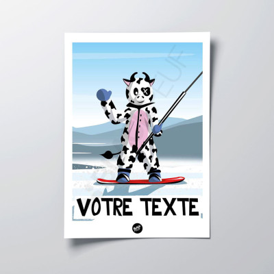 Poster da parete con tuta da mucca rosa e nera in kigurumi per sciatore, da usare come decorazione. Poster da parete con tuta da mucca rosa e nera in kigurumi per sciatore, da usare come decorazione.