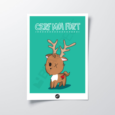 Deer wall poster me strong humor cute animal brown and green pun for decoration. Deer wall poster me strong humor cute animal brown and green pun for decoration.