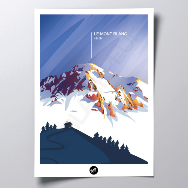 Affiche murale le mont blanc 4810 mont altitude montagne bleu et violet pour la décoration.