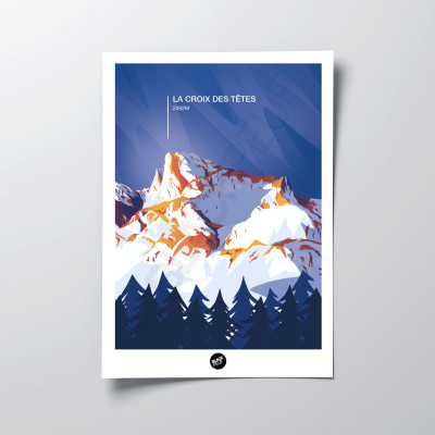 Affiche murale La Croix des têtes mont altitude montagne bleu et violet pour la décoration. Affiche murale La Croix des têtes mont altitude montagne bleu et violet pour la décoration.