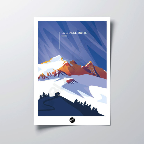 Affiche murale la grande motte mont altitude montagne bleu et violet pour la décoration.