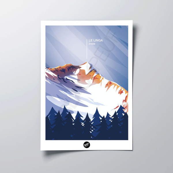 Affiche murale le linga 2156 mont altitude montagne bleu et violet pour la décoration.