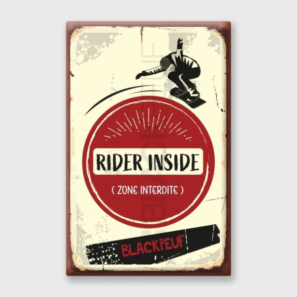 Vintage metal plate RIDER INSIDE BLACKPEUF