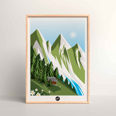 Wandposter von Savoyen im Sommer, zwischen Bergen und grünen Tannen zur Dekoration Wandposter von Savoyen im Sommer, zwischen Bergen und grünen Tannen zur Dekoration