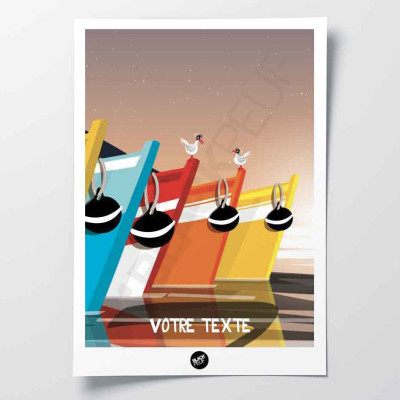 Affiche murale boat sunset multicolor sur l'eau orange pour la décoration. Affiche murale boat sunset multicolor sur l'eau orange pour la décoration.