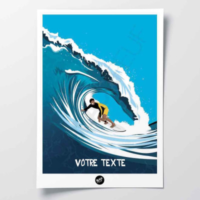 Poster da parete Le Tube surfer in un'onda nei toni del blu oceano per decorazione Poster da parete Le Tube surfer in un'onda nei toni del blu oceano per decorazione