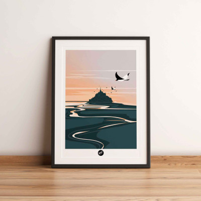 Affiche murale mont saint michmich humour mont saint michel montagne noir sur l'eau rose pour la décoration. Affiche murale mont saint michmich humour mont saint michel montagne noir sur l'eau rose pour la décoration.