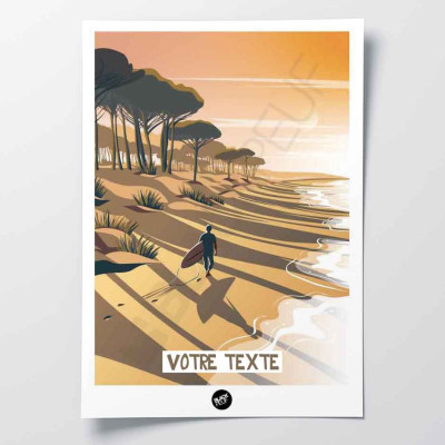Affiche murale d’un surfeur sur une plage abandonnée, aux tons marron et orange pour décoration Affiche murale d’un surfeur sur une plage abandonnée, aux tons marron et orange pour décoration