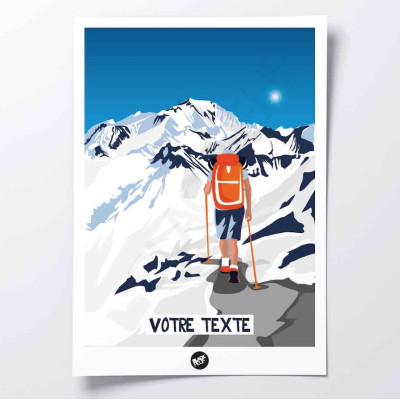 Affiche murale ascension du mont blanc randonnée en montagne enneigée blanche et bleu pour la décoration. Affiche murale ascension du mont blanc randonnée en montagne enneigée blanche et bleu pour la décoration.