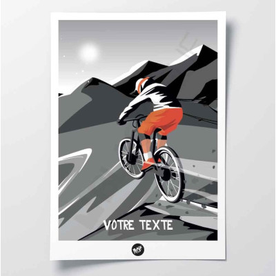 Black and white wall poster of a mountain bike jump in the mountains for decoration Black and white wall poster of a mountain bike jump in the mountains for decoration
