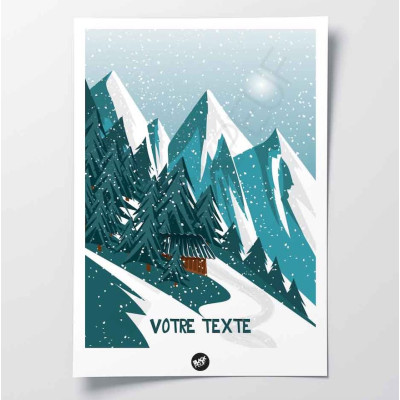 Winter-Wandposter in Savoyen, blaue und grüne Berglandschaft zur Dekoration. Winter-Wandposter in Savoyen, blaue und grüne Berglandschaft zur Dekoration.