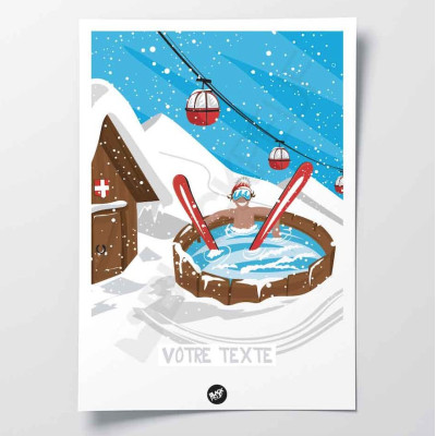 Funny wall poster with hot tub in a ski resort for decoration. Funny wall poster with hot tub in a ski resort for decoration.
