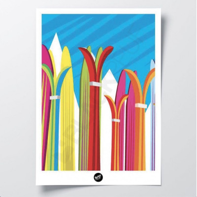Mehrfarbiges Wandposter mit Skimotiv, perfekt zur Dekoration. Mehrfarbiges Wandposter mit Skimotiv, perfekt zur Dekoration.