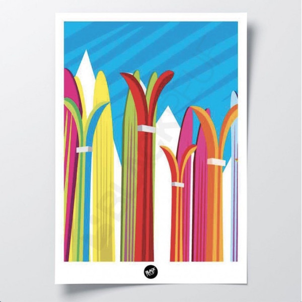 Mehrfarbiges Wandposter mit Skimotiv, perfekt zur Dekoration.