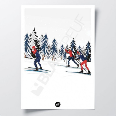 White and red cross-country skiing mounted wall poster for decoration. White and red cross-country skiing mounted wall poster for decoration.