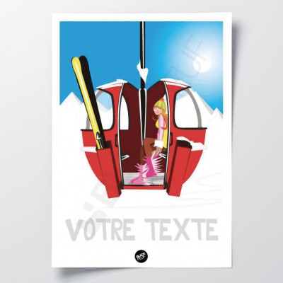 Klassisches rot-blaues Pop-up-Wandposter mit Skigondeln zur Dekoration. Klassisches rot-blaues Pop-up-Wandposter mit Skigondeln zur Dekoration.