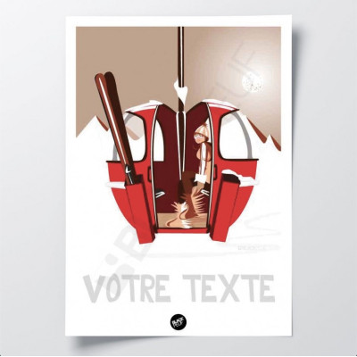 Sepia red-beige pop-up wall poster with ski gondola for decoration. Sepia red-beige pop-up wall poster with ski gondola for decoration.