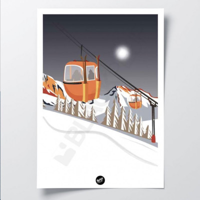 Power mountain orange cable car wall poster for decoration. Power mountain orange cable car wall poster for decoration.