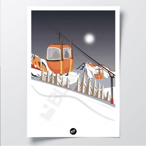 Power mountain orange cable car wall poster for decoration.