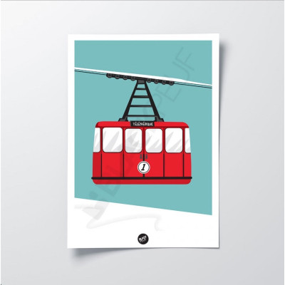 Wall panel with cable car, red cabin, ski resort, in blue, for decorative purposes. Wall panel with cable car, red cabin, ski resort, in blue, for decorative purposes.