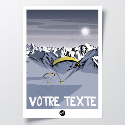 Poster murale del percorso di parapendio di Belledonne nei toni del grigio, del blu e del giallo, per decorazione Poster murale del percorso di parapendio di Belledonne nei toni del grigio, del blu e del giallo, per decorazione