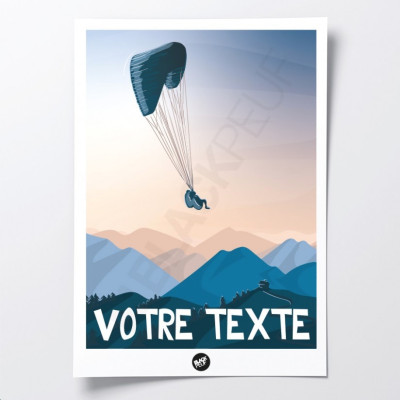 Wandposter eines Gleitschirms in der Luft in der Nähe der Berge zur Dekoration