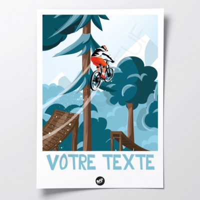 Blu, marrone e rosso parco mountain bike saltare nel bosco poster da parete per la decorazione Blu, marrone e rosso parco mountain bike saltare nel bosco poster da parete per la decorazione