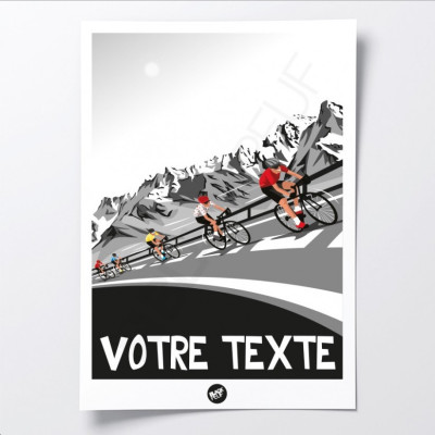 Affiche murale noir et blanc d’une sortie vélo sur les routes de montagne pour décoration