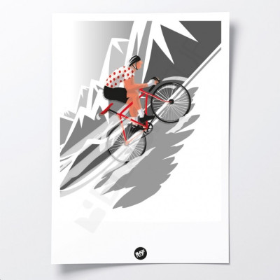 Poster da parete di un ciclista con maglia a pois rossi per decorazione Poster da parete di un ciclista con maglia a pois rossi per decorazione