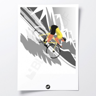 Yellow jersey downhill cyclist wall poster for decoration