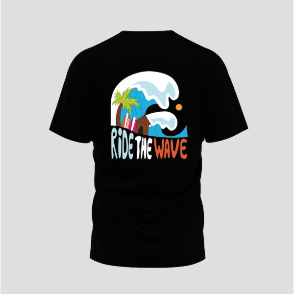 T-SHIRT NOIR RIDE THE WAVE BLACKPEUF