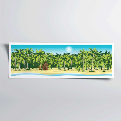 Wall poster of the straw hut on the white sand beach green forest and blue sea for decoration. Wall poster of the straw hut on the white sand beach green forest and blue sea for decoration.
