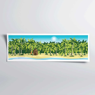 Affiche murale la paillotte en paille sur la plage de sable blanc forêt vert et mer bleu pour la décoration. Affiche murale la paillotte en paille sur la plage de sable blanc forêt vert et mer bleu pour la décoration.
