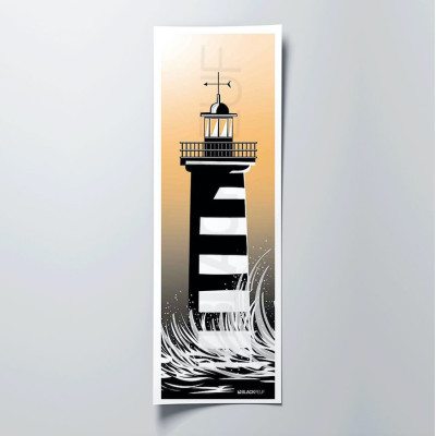 Wall poster with the image of a lighthouse in the sea or ocean with yellow and black waves as decoration. Wall poster with the image of a lighthouse in the sea or ocean with yellow and black waves as decoration.